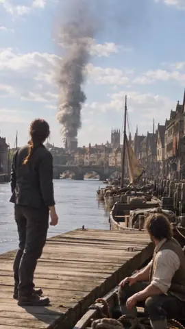 The Great Fire of London, seen from the dock